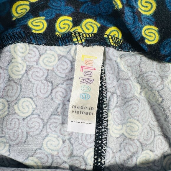 LuLaRoe Black Blue Yellow S Design Circles Squiggles NEW Leggings One Size OS - Picture 3 of 6